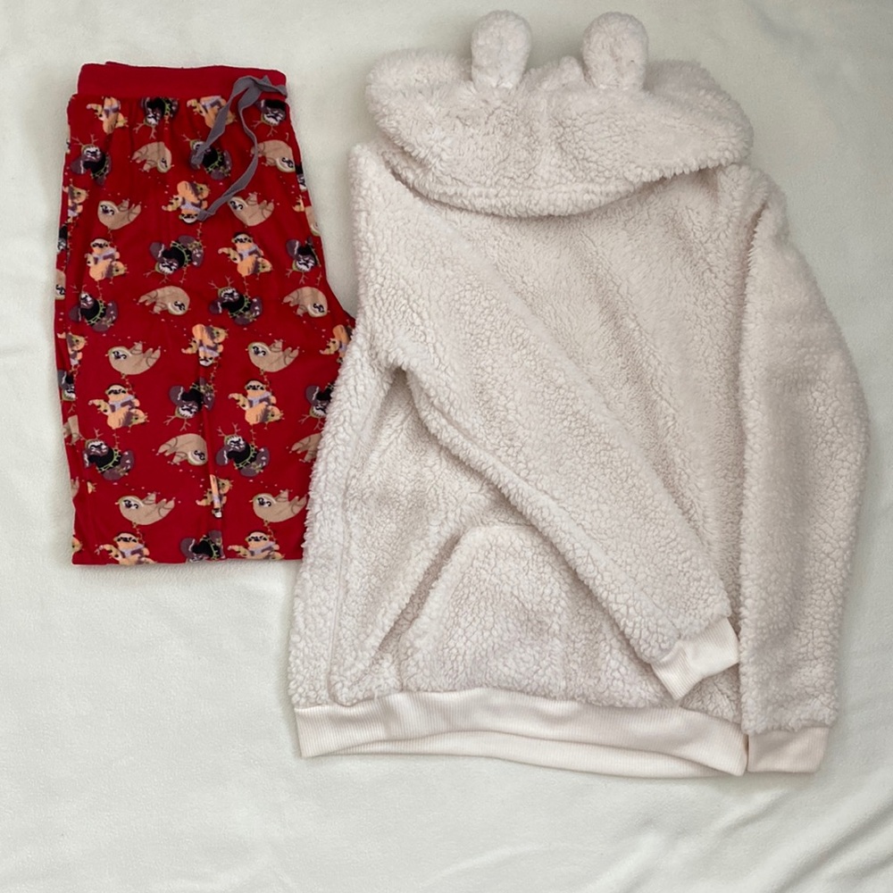 PJ Set with fuzzy hoodie
